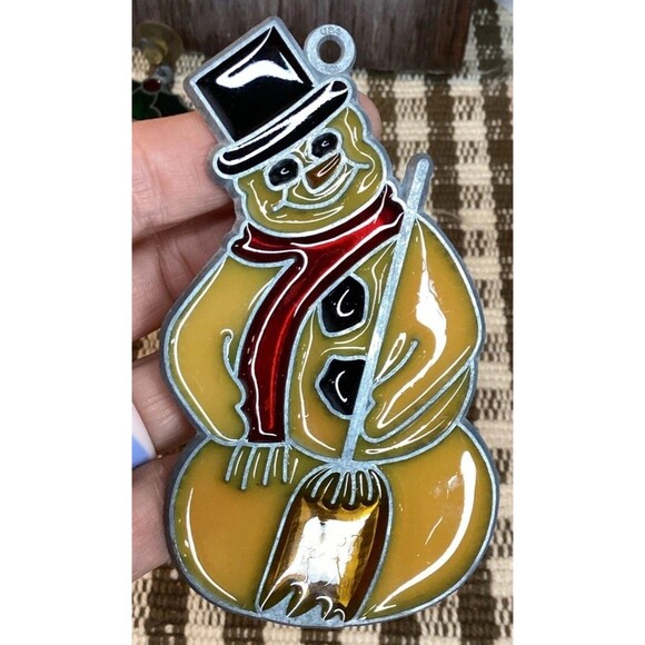 Christmas Stained Glass Suncatchers 9 Vintage Holly Bells Tree Candle Cat Santa - Picture 6 of 16